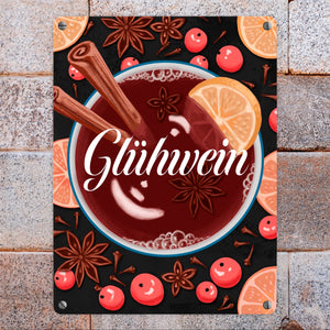 Glühwein mit Zutaten Motiv - dekoratives Metallschild für die Weihnachtszeit