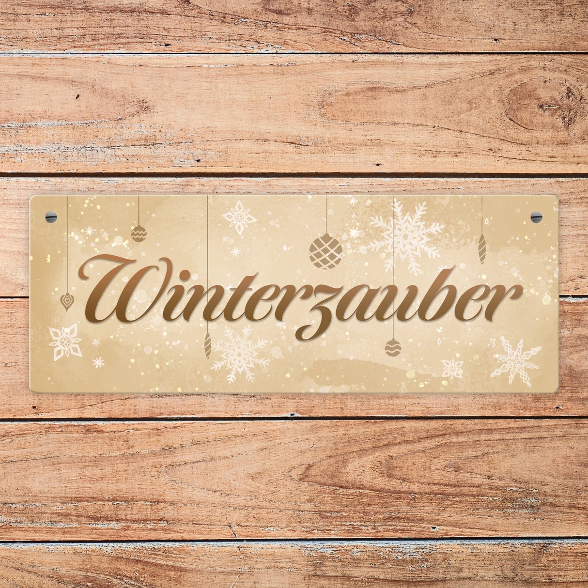 Winterzauber mit schönen Schneeflocken und Christbaumkugeln Metallschild