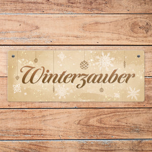 Winterzauber mit schönen Schneeflocken und Christbaumkugeln Metallschild