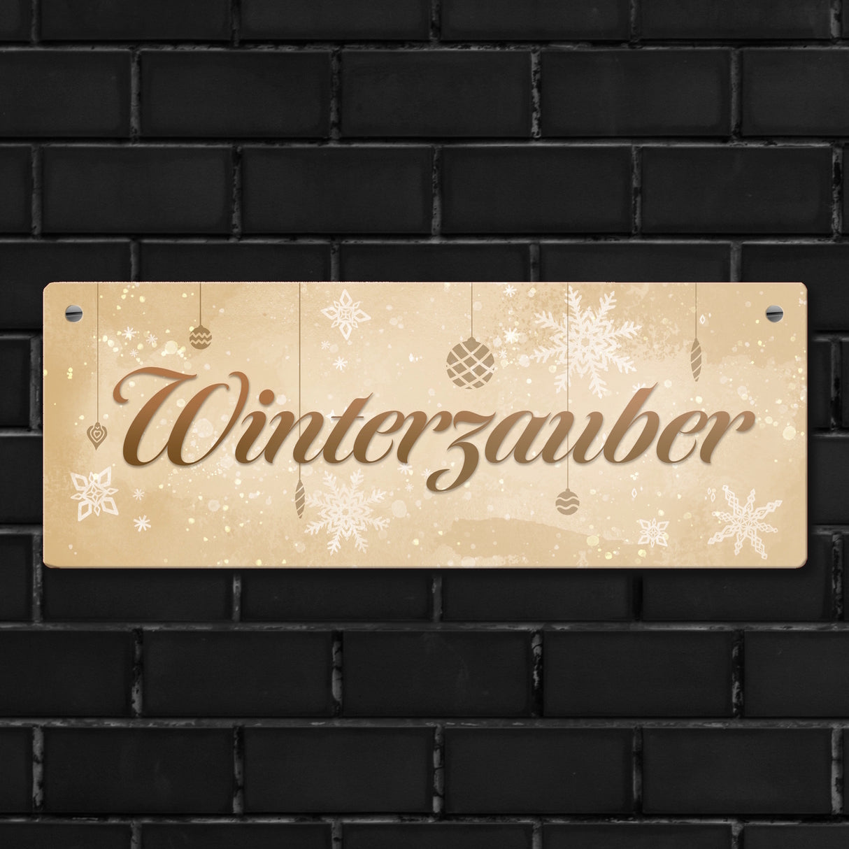 Winterzauber mit schönen Schneeflocken und Christbaumkugeln Metallschild