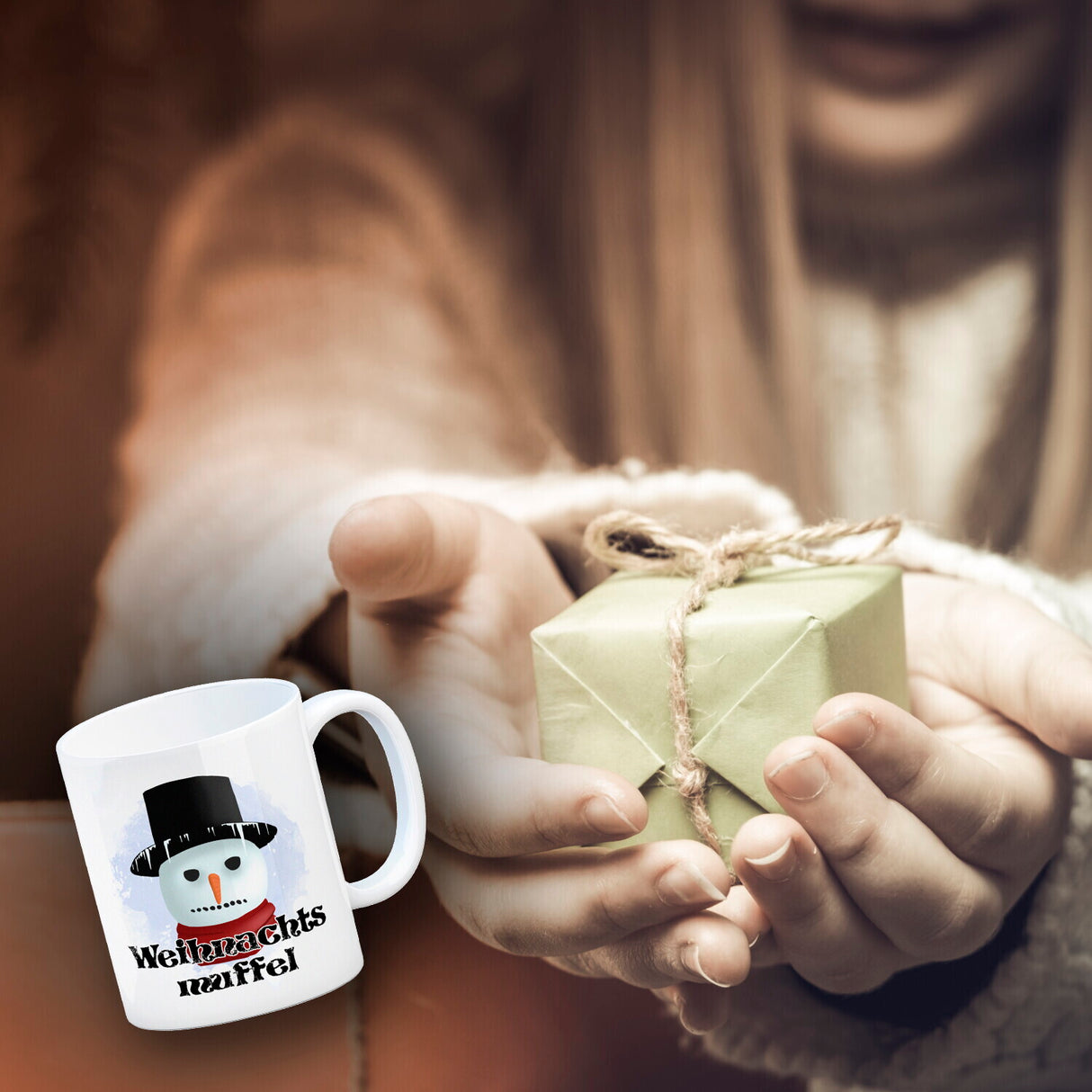Weihnachtsmuffel witzige Kaffeetasse mit lustlosem Schneemann Motiv