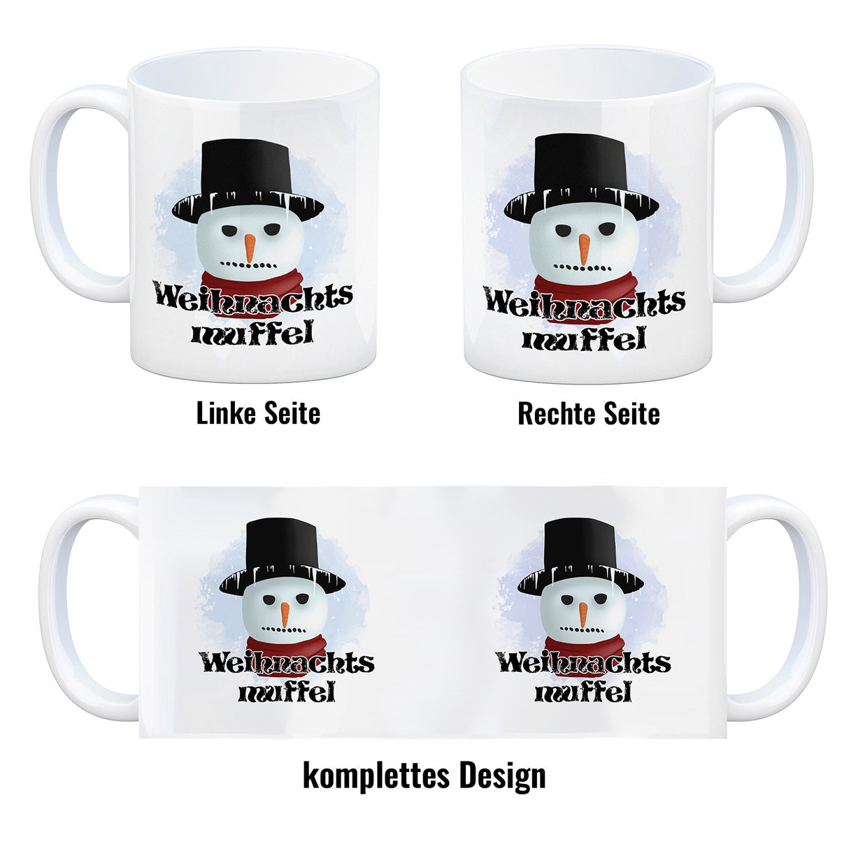 Weihnachtsmuffel witzige Kaffeetasse mit lustlosem Schneemann Motiv