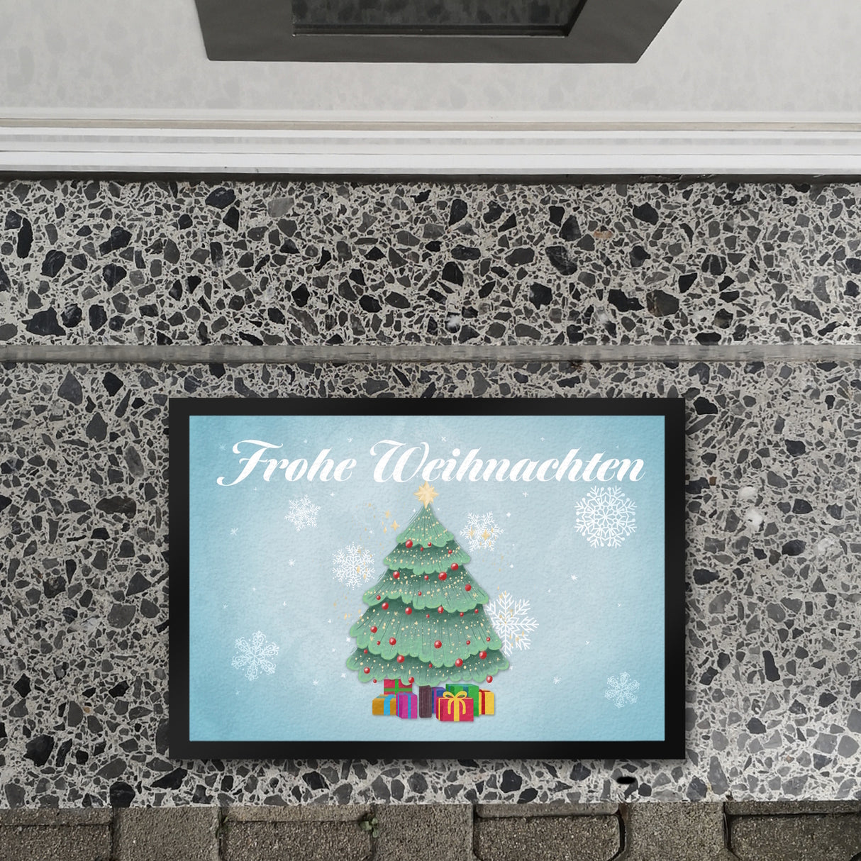 Frohe Weihnachten mit schönem Weihnachtsbaum Fußmatte