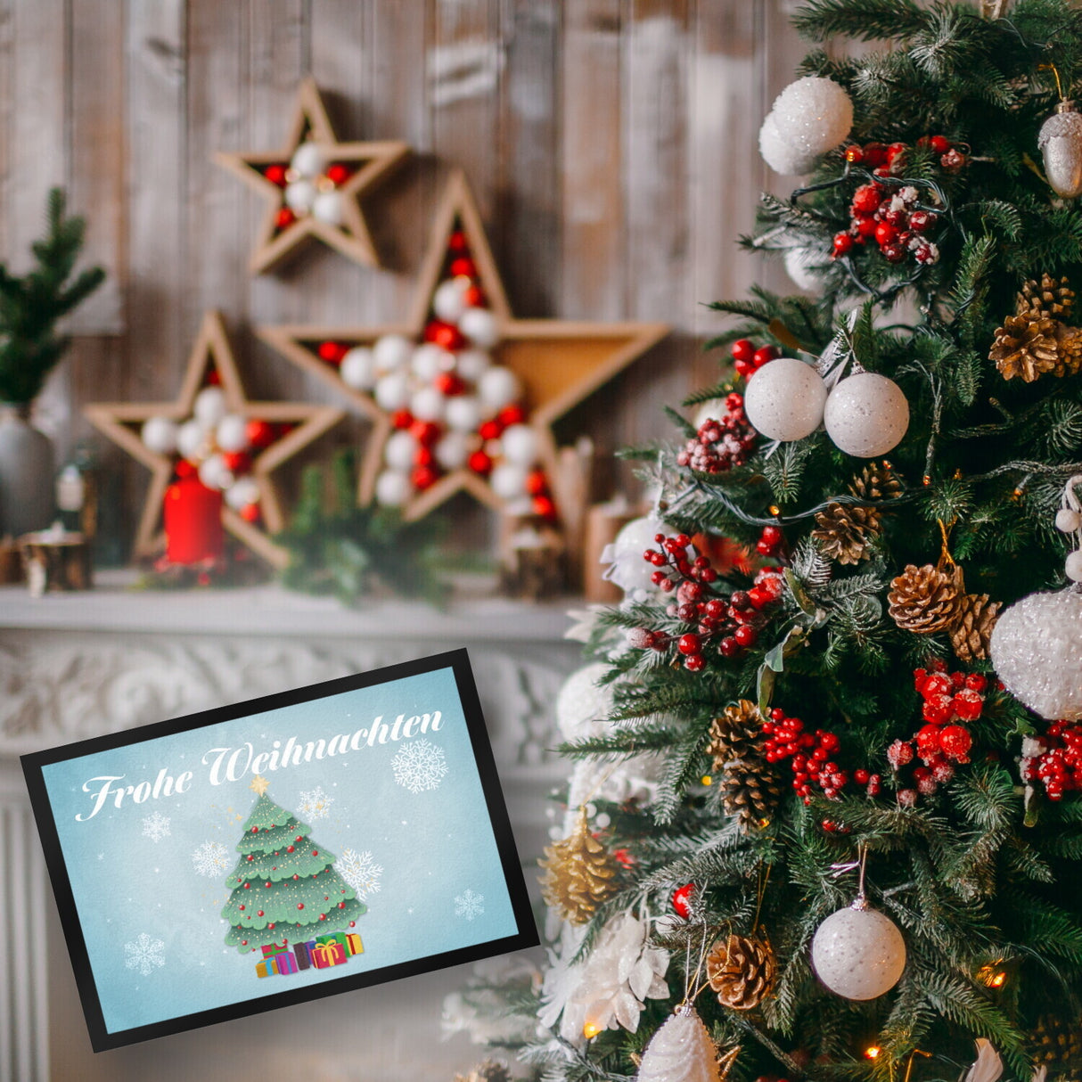 Frohe Weihnachten mit schönem Weihnachtsbaum Fußmatte