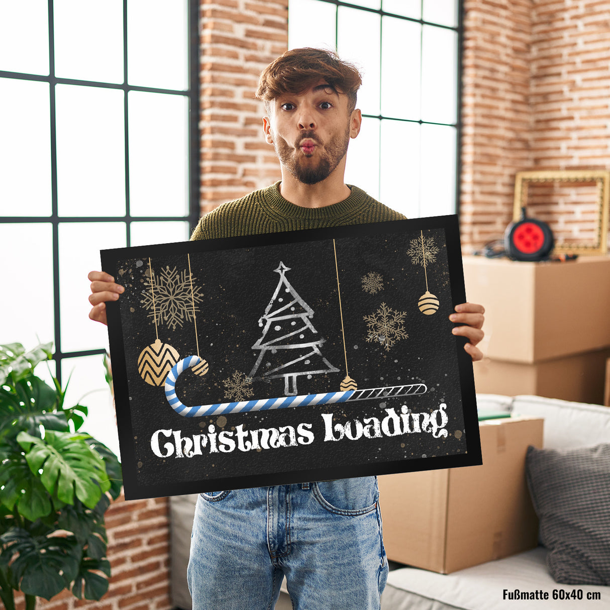 Christmas Loading mit Zuckerstange als Ladebalken Weihnachten Fußmatte