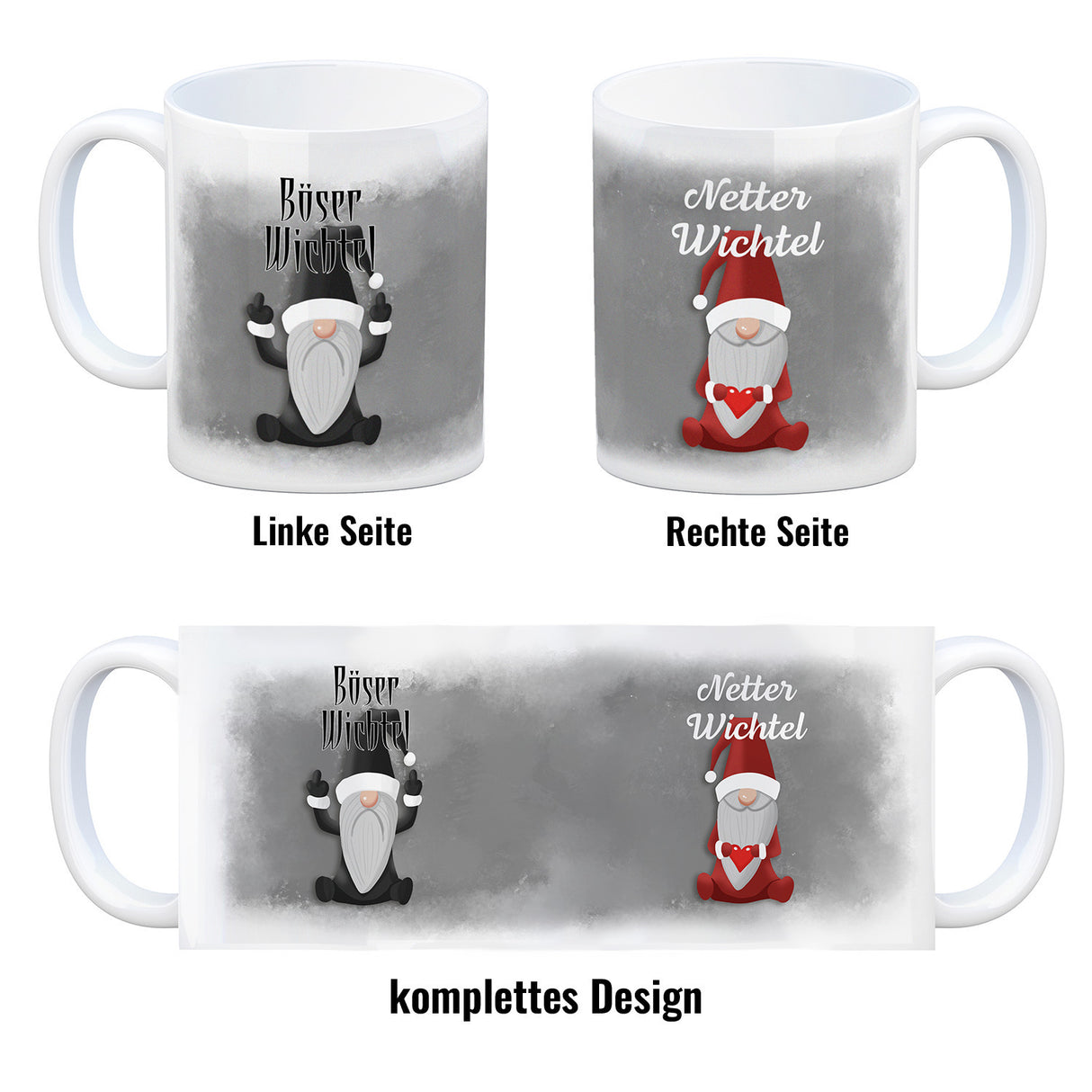 Netter Wichtel böser Wichtel Kaffeetasse für Weihnachten mit witzigen Wichteln