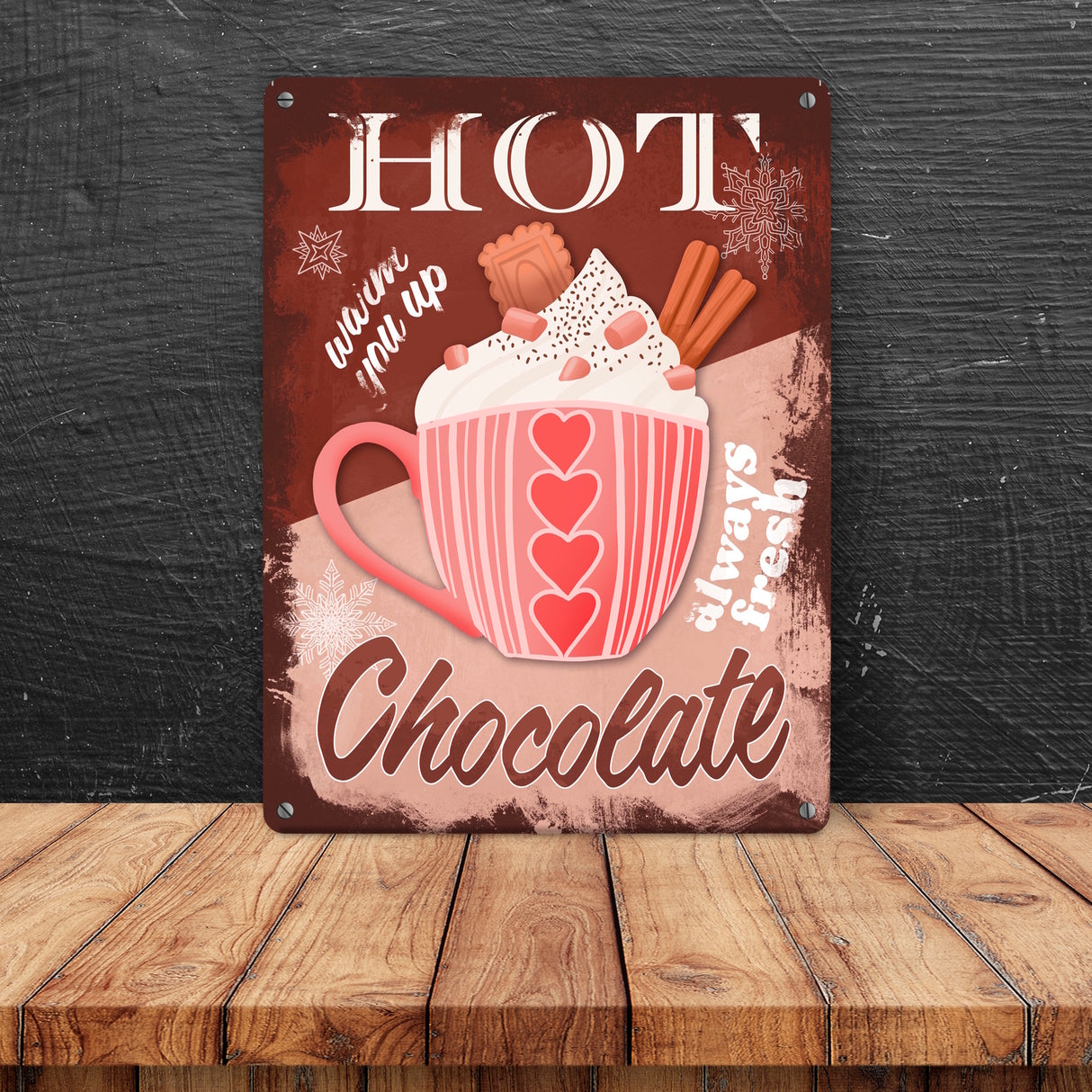 Hot Chocolate dekoratives Metallschild mit heißer Schokolade in braun