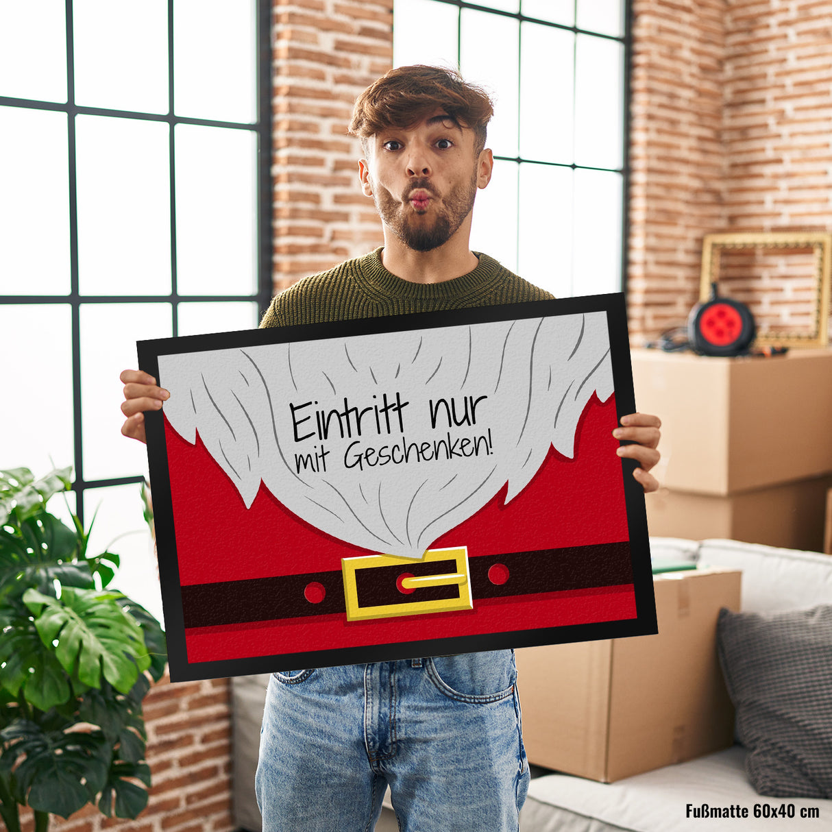 Weihnachtsmann Fußmatte mit lustigem Spruch