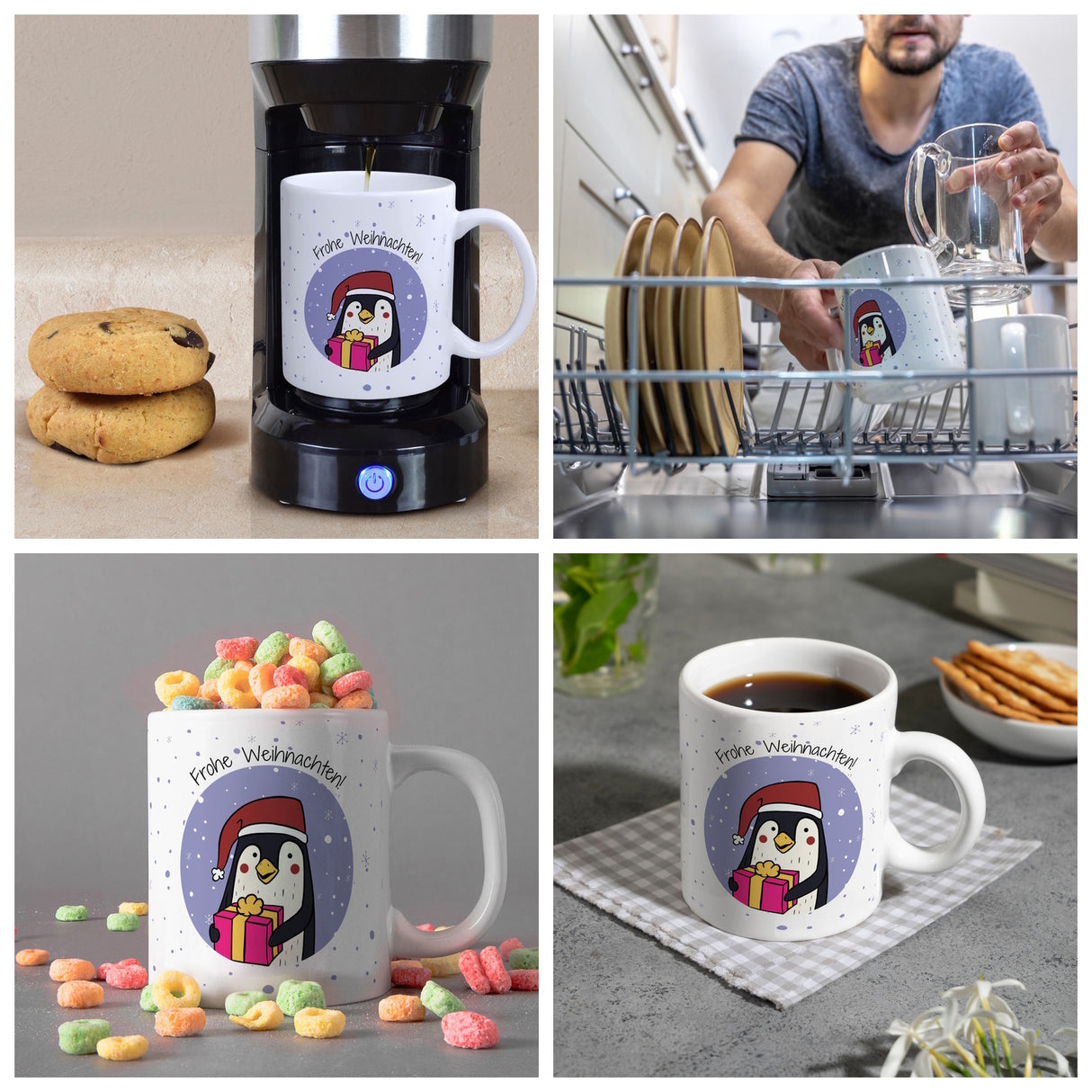 Frohe Weihnachten Kaffeebecher mit süßem Pinguin