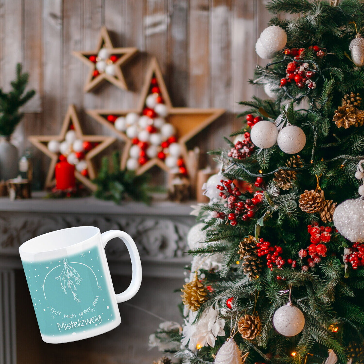 Triff mich unter dem Mistelzweig Weihnachten Kaffeebecher