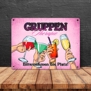 Gruppentherapie für Frauen Metallschild in 15x20 cm im trendigen Retrolook