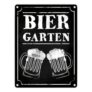 Biergarten Metallschild mit zwei Bierkrügen im Used-Look