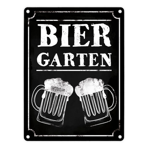 Biergarten Metallschild mit zwei Bierkrügen im Used-Look