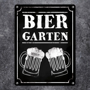 Biergarten Metallschild mit zwei Bierkrügen im Used-Look