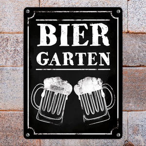 Biergarten Metallschild mit zwei Bierkrügen im Used-Look