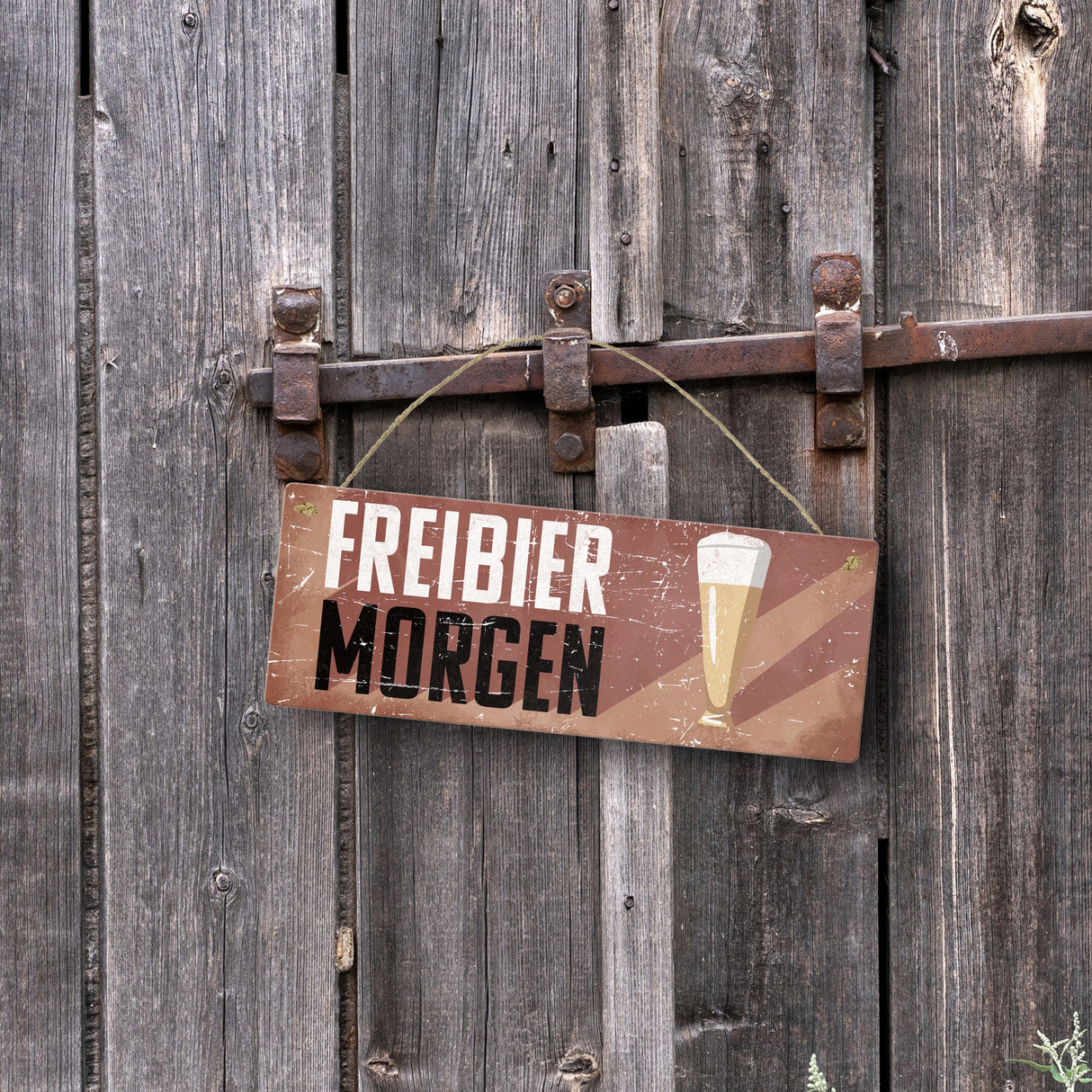 Freibier morgen Metallschild mit Bierglas im Retrolook