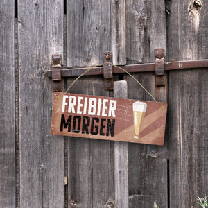 Freibier morgen Metallschild mit Bierglas im Retrolook