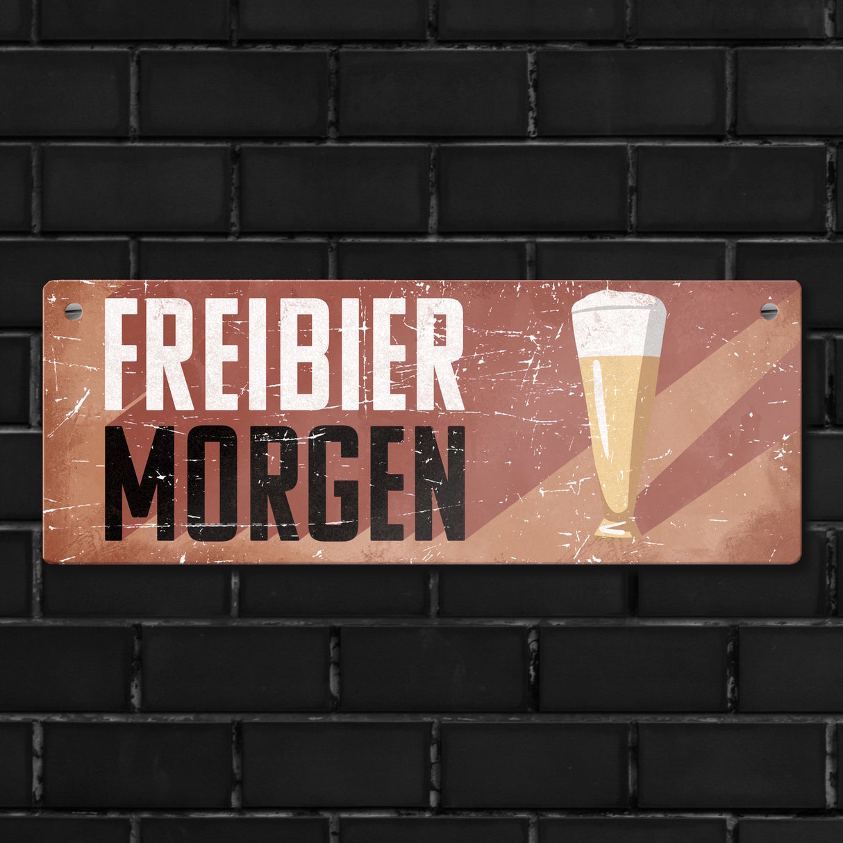 Freibier morgen Metallschild mit Bierglas im Retrolook