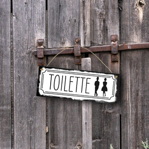 Toilettenschild mit Mann und Frau Metallschild in Retrooptik