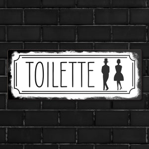 Toilettenschild mit Mann und Frau Metallschild in Retrooptik