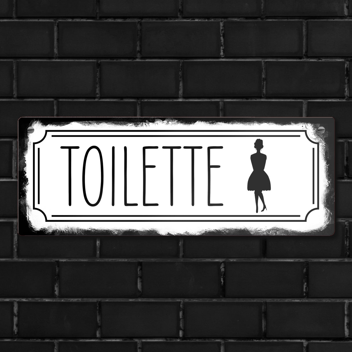 Toilettenschild mit Frau Metallschild in Retrooptik