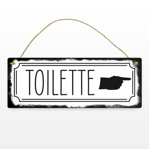 Toilettenschild mit Zeigefinger Metallschild in Retrooptik