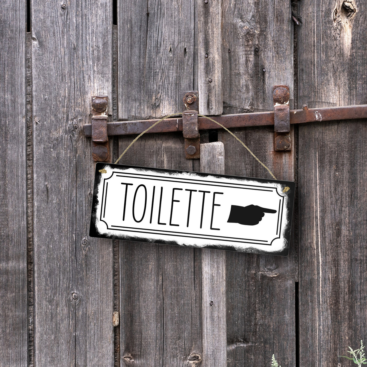 Toilettenschild mit Zeigefinger Metallschild in Retrooptik