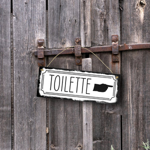 Toilettenschild mit Zeigefinger Metallschild in Retrooptik