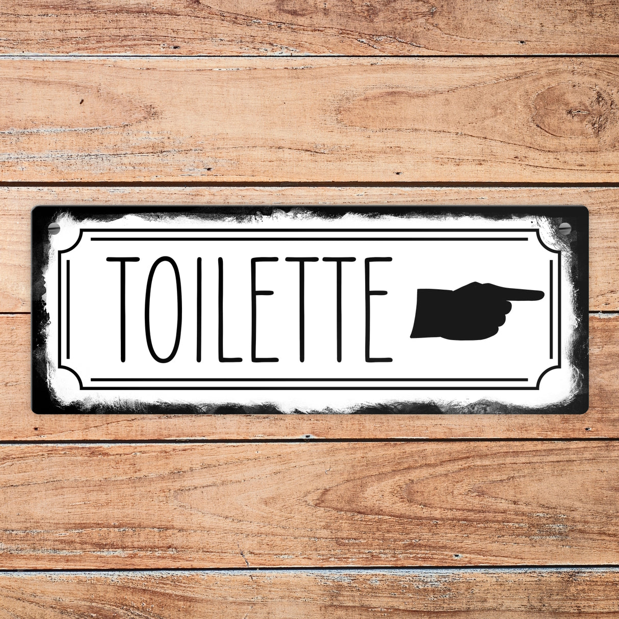 Toilettenschild mit Zeigefinger Metallschild in Retrooptik