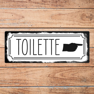 Toilettenschild mit Zeigefinger Metallschild in Retrooptik