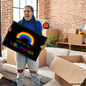 Regenbogen Fußmatte mit Spruch - Jeder ist hier Willkommen LGBTQ