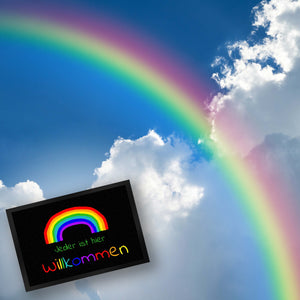 Regenbogen Fußmatte mit Spruch - Jeder ist hier Willkommen LGBTQ