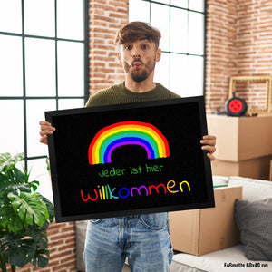 Regenbogen Fußmatte mit Spruch - Jeder ist hier Willkommen LGBTQ