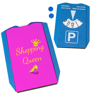 Shopping Queen Parkscheibe in rosa mit Krone und 2 Einkaufswagenchips