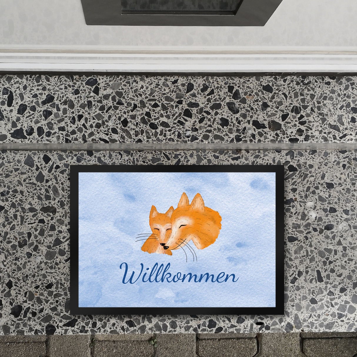 Fuchs mit Fuchsbaby Fußmatte mit Schriftzug - Willkommen