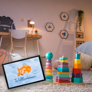 Fuchs mit Fuchsbaby Fußmatte mit Schriftzug - Willkommen