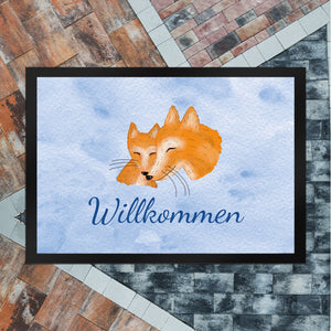 Fuchs mit Fuchsbaby Fußmatte mit Schriftzug - Willkommen