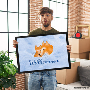Fuchs mit Fuchsbaby Fußmatte mit Schriftzug - Willkommen
