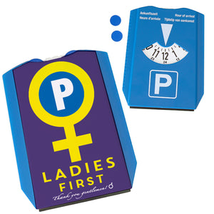 Venussymbol Ladies First Parkscheibe in Lila-Gelb mit 2 Einkaufswagenchips