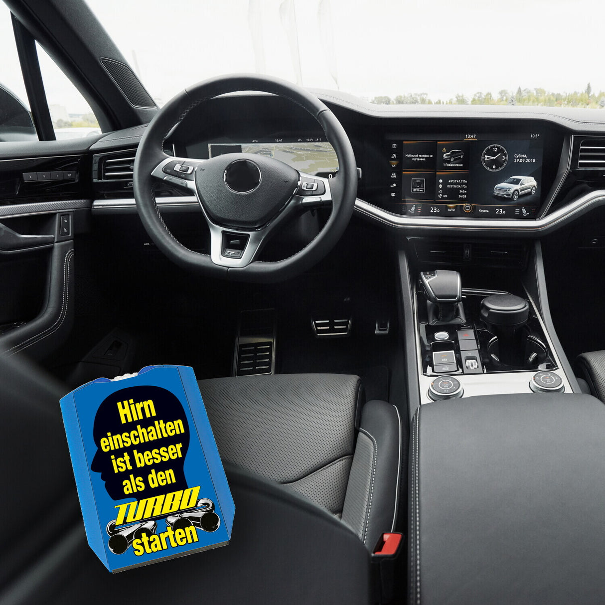 Raser Parkscheibe mit Turbo Motiv in Blau-Gelb mit 2 Einkaufswagenchips