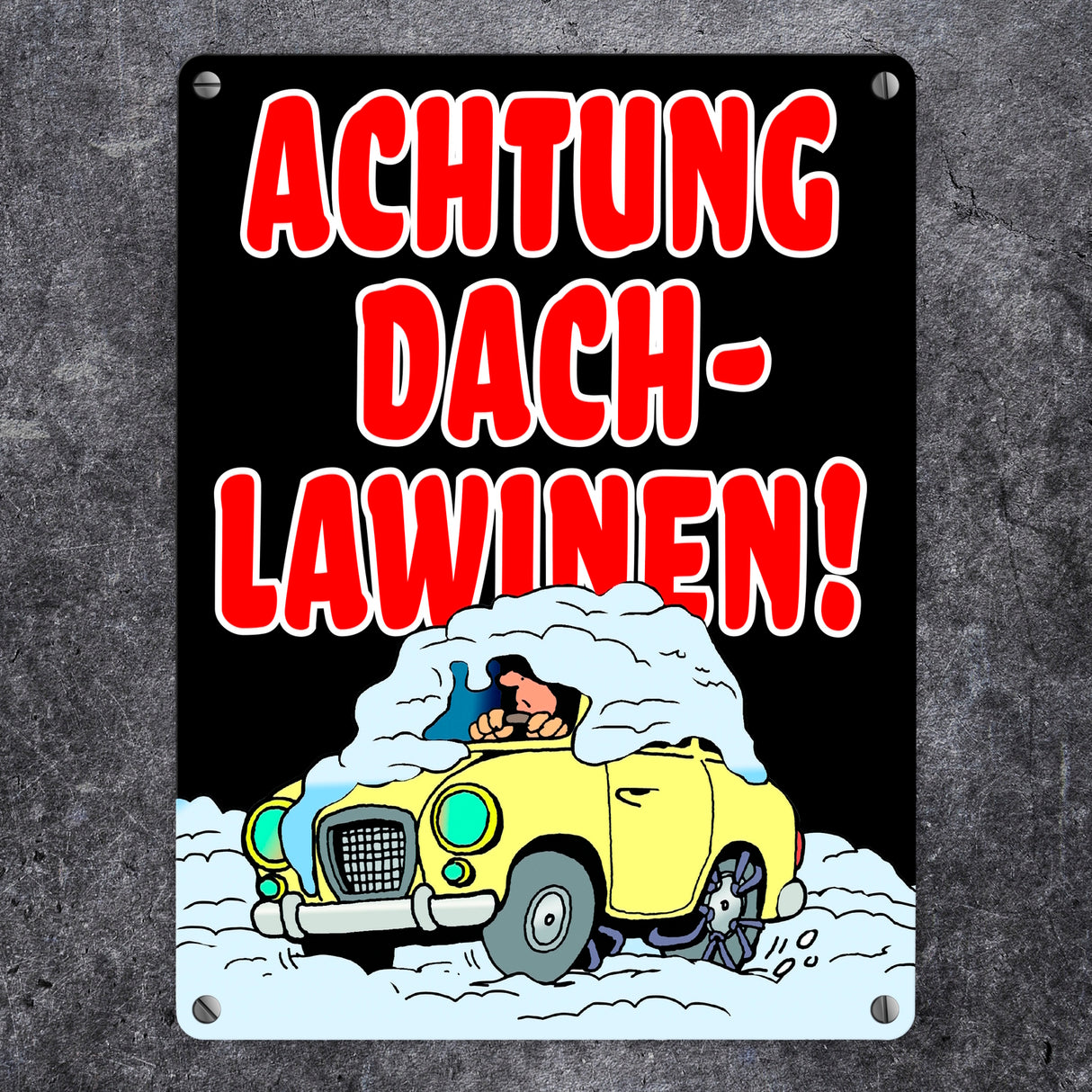 Dachlawine Metallschild -Rot zum Thema Dachlawinen im Winter