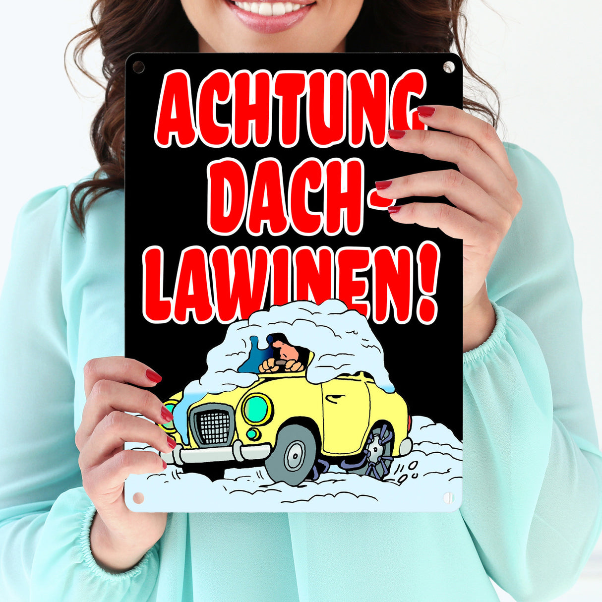 Dachlawine Metallschild -Rot zum Thema Dachlawinen im Winter