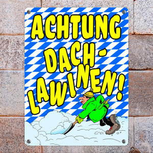 Dachlawine Metallschild zum Thema Schneefall im Winter -Gelb