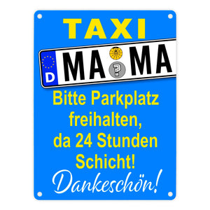 Taxi Mama Metallschild -Gelb zum Thema Mutter sein