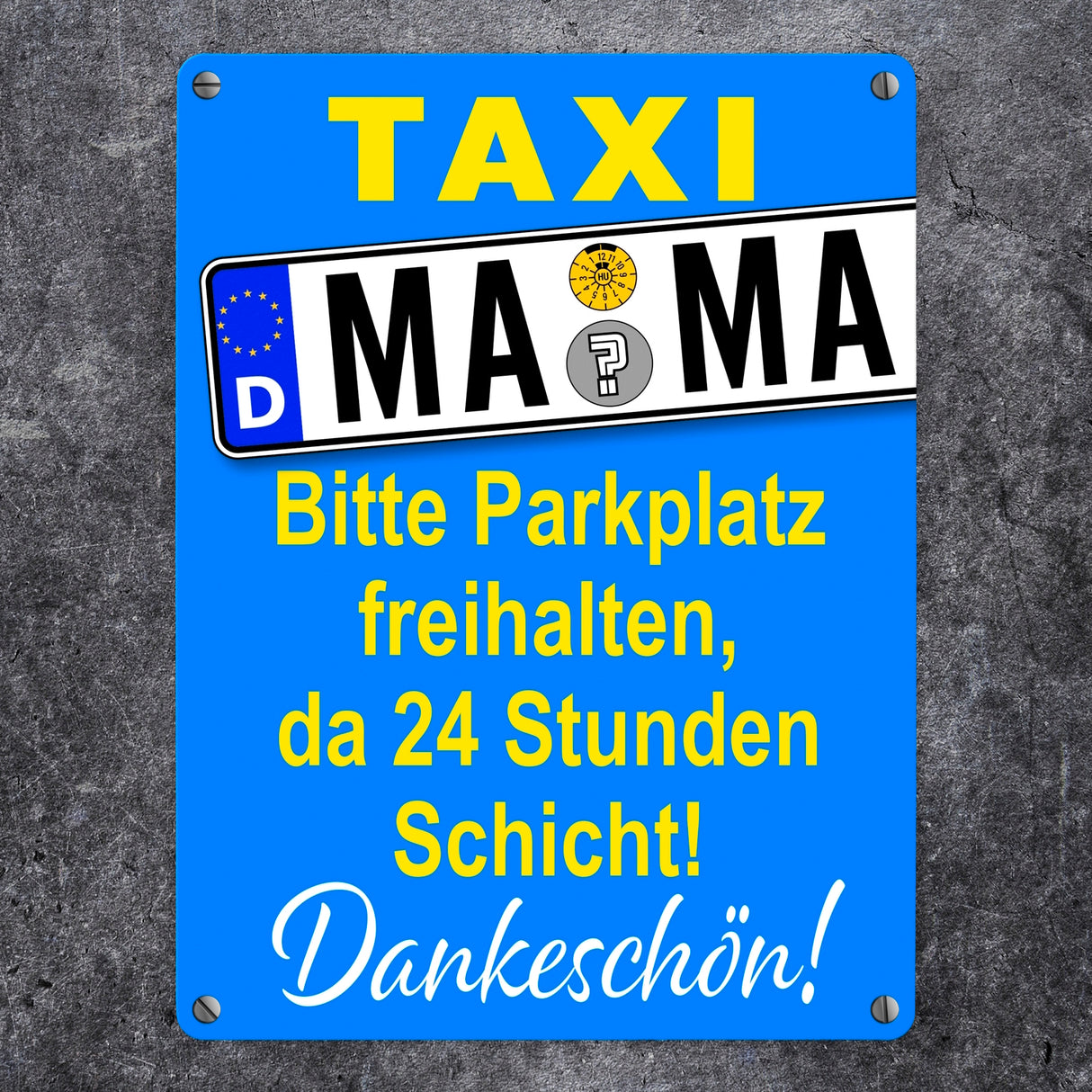 Taxi Mama Metallschild -Gelb zum Thema Mutter sein