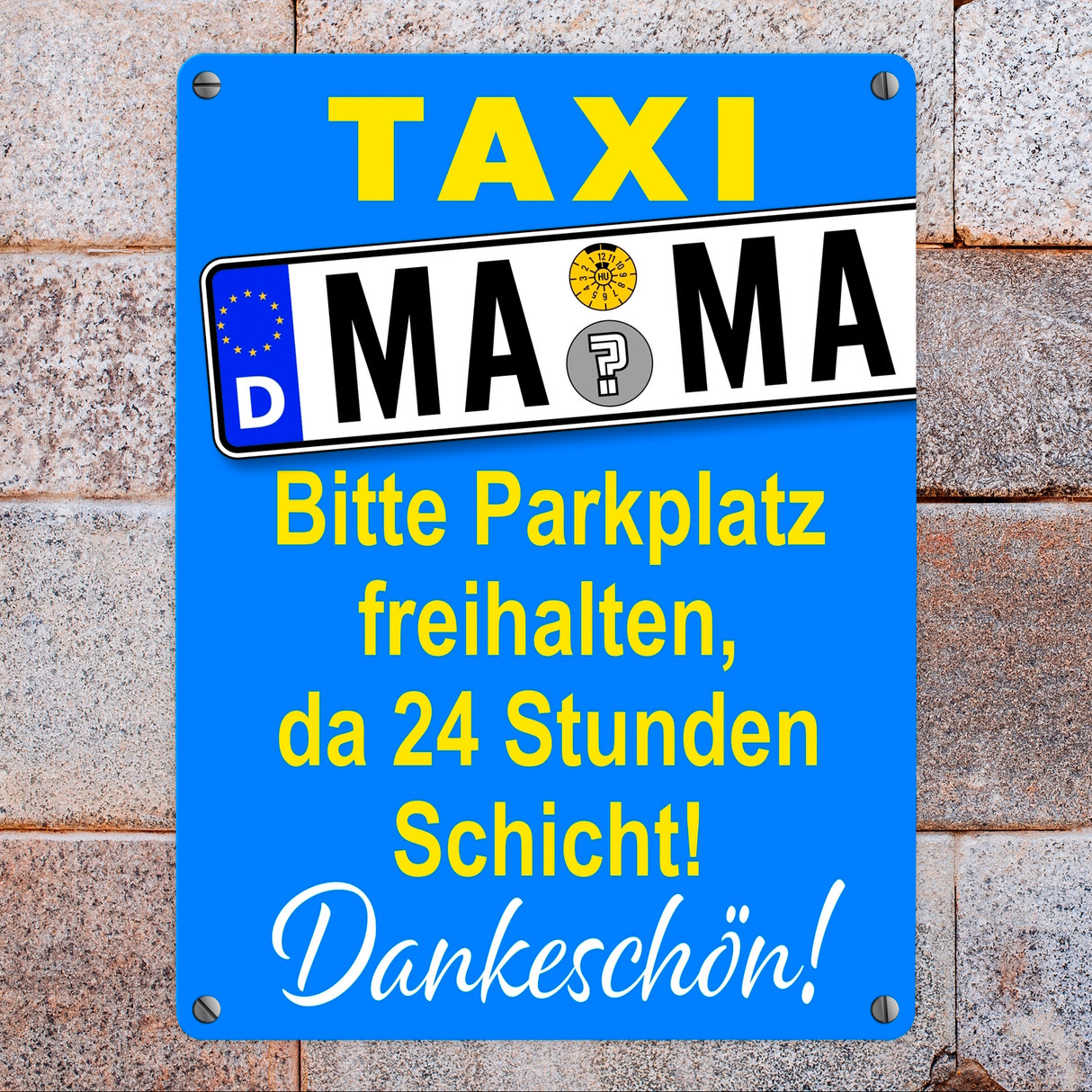 Taxi Mama Metallschild -Gelb zum Thema Mutter sein