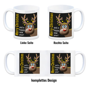 Rentier Motiv und Spruch Kaffeebecher zum Thema Weihnachten