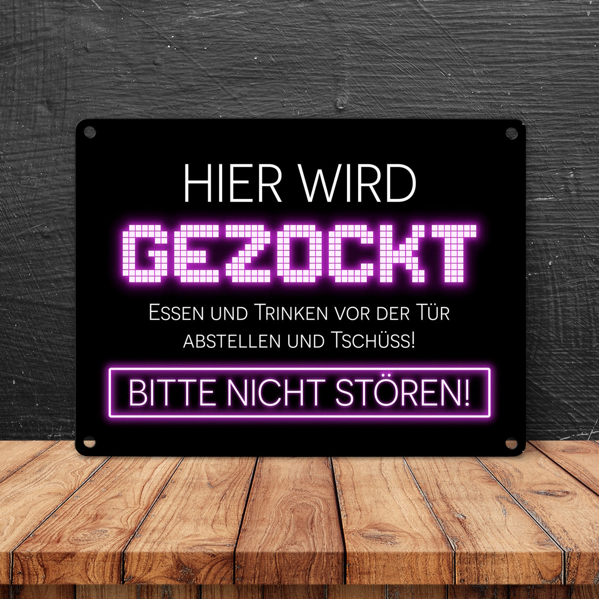 Hier wird gezockt Metallschild für Gamer in violett