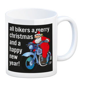 Weihnachten Biker Kaffeebecher mit Weihnachtsmann auf Motorrad