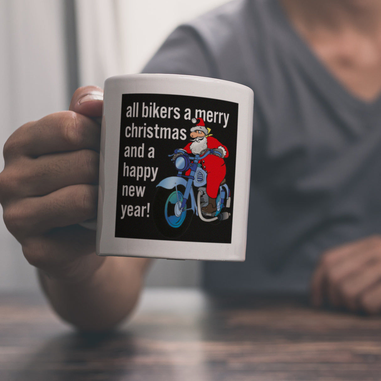 Weihnachten Biker Kaffeebecher mit Weihnachtsmann auf Motorrad